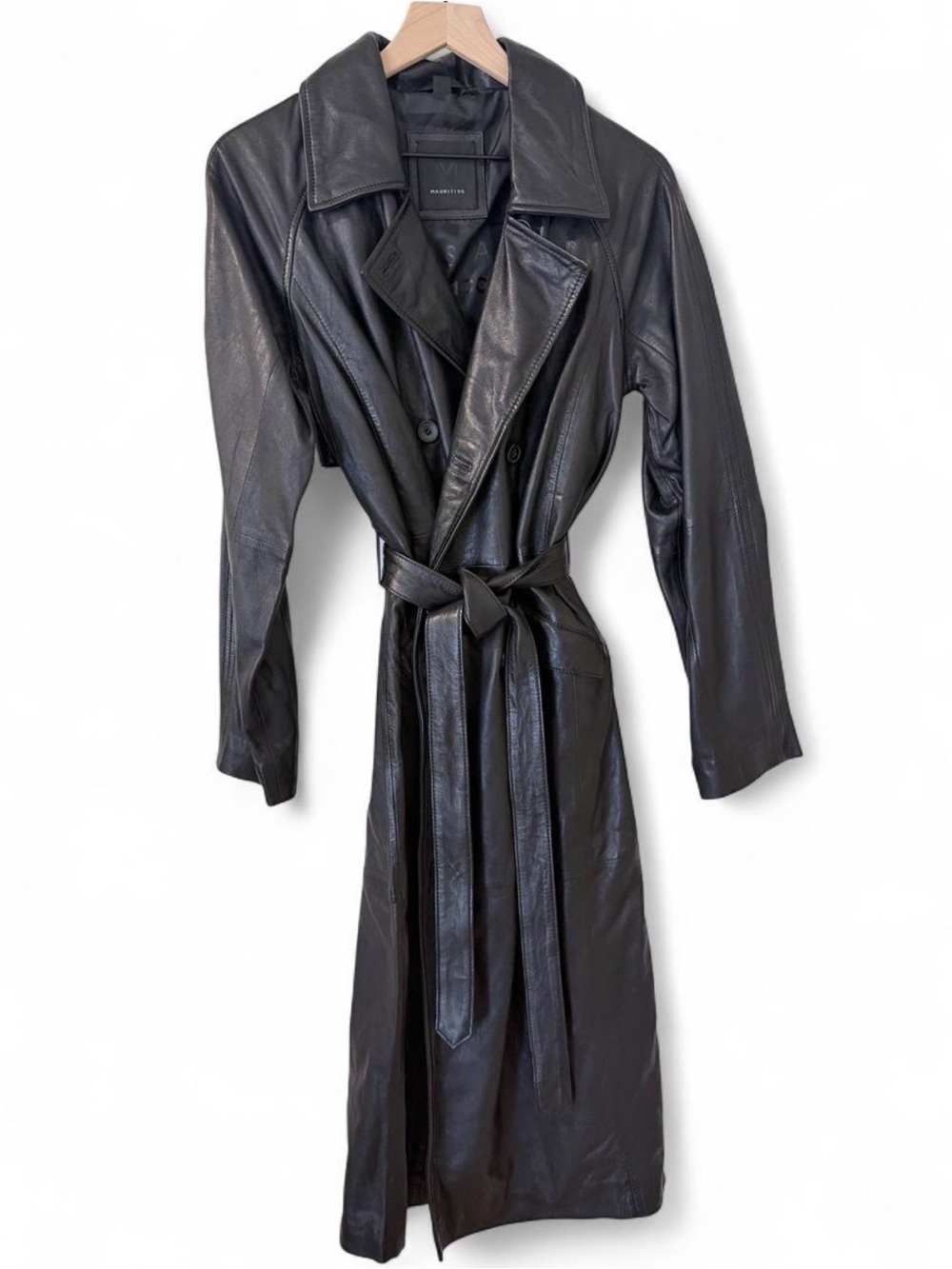 Mauritius Genuine Leather Long Trench Coat - Black